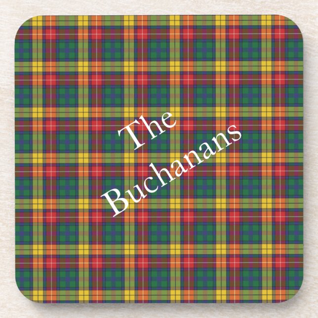 Personalised Clan Buchanan Plaid Tartan Pattern Coaster (Front)
