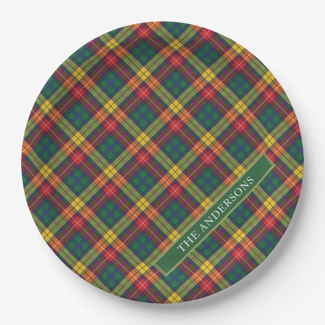 Personalised Clan Buchanan Tartan Plaid Paper Plate (Front)