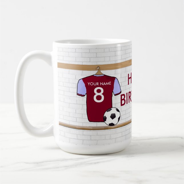 Personalised Claret Blue Football Soccer Jersey Coffee Mug (Left)