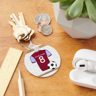 Personalised Claret Blue Football Soccer Jersey Key Ring