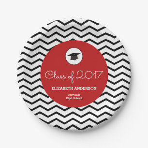 Personalised Class of 2017 Chevron Red Grad Paper Plate