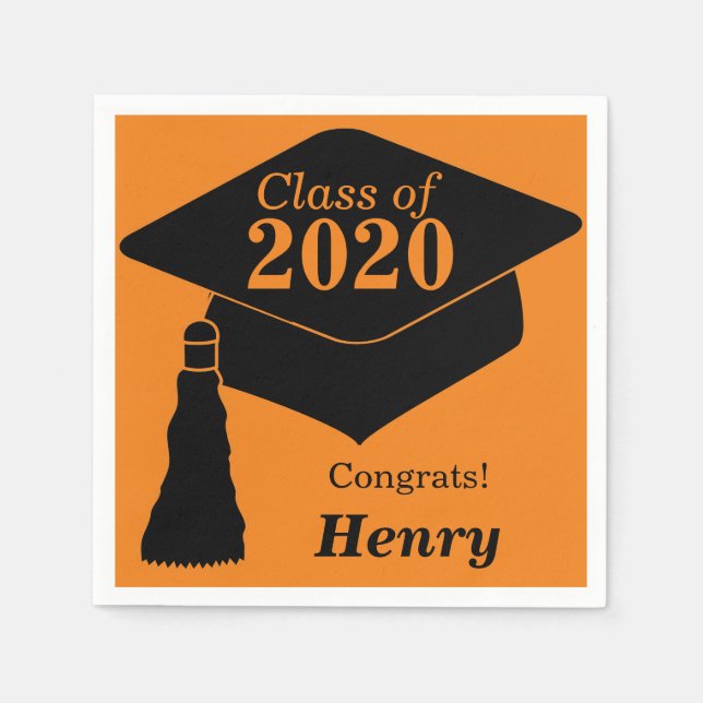 Personalised Class of 2024 Orange Black Napkin (Front)