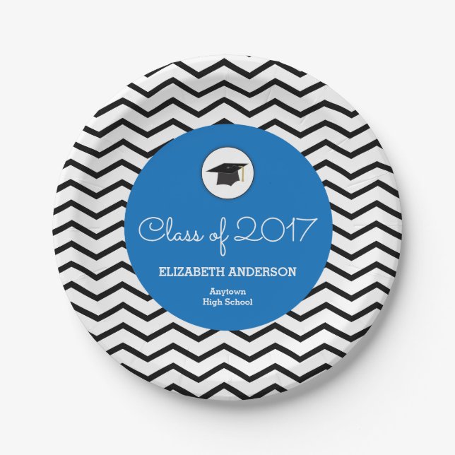 Personalised Class of 2025 Chevron Blue Grad Paper Plate (Front)