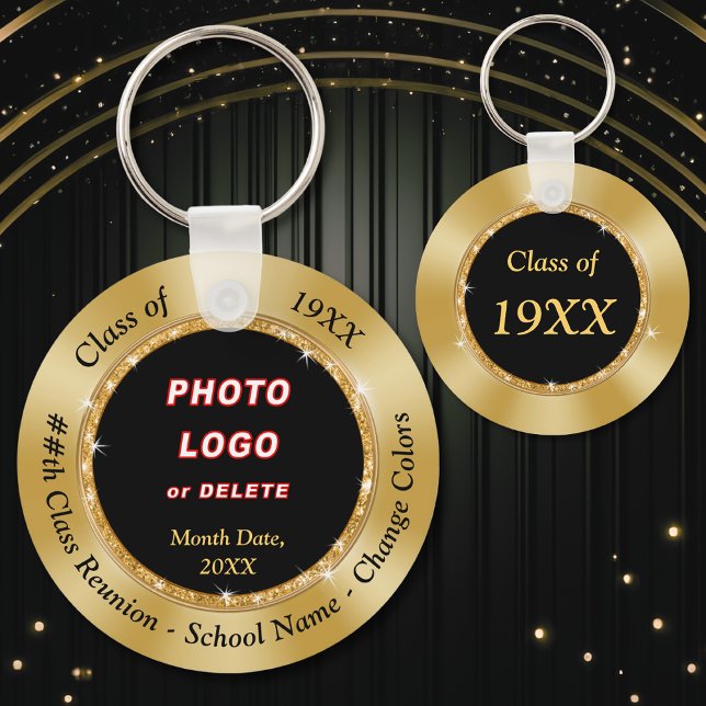 Personalised Class Reunion Gifts, Any Year, Colour Key Ring (Class Reunion Gifts. Class Reunion Favors. Black and Gold, High School Reunion Favors. 50 year, 40th)