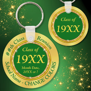 Personalised Class Reunion Gifts, Green and Gold Key Ring