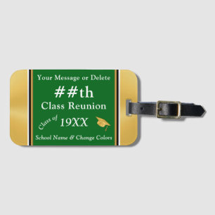 Personalised Class Reunion Gifts, Green and Gold, Luggage Tag