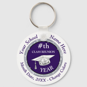Personalised Class Reunion Gifts, Purple, White Key Ring