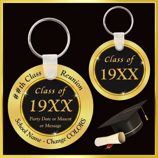 Personalised Class Reunion Keychains, Any YEAR Key Ring (Cheap class reunion gifts. Class reunion favors. 50th class reunion ideas. 40th high school reunion.)