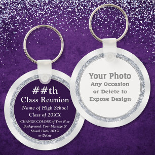 Personalised, Class Reunion Party Ideas, Purple or Key Ring