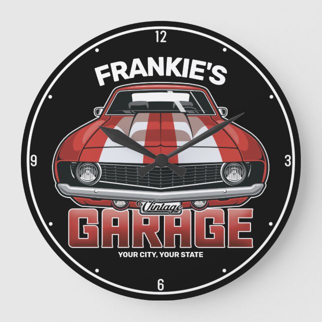 Personalised Classic American Muscle Car Garage Large Clock (Front)