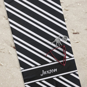 Personalised Classic Black and White Stripes Beach Towel