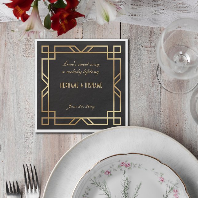 Personalised Classic Black Gold Frame Quote Napkin (Creator Uploaded)