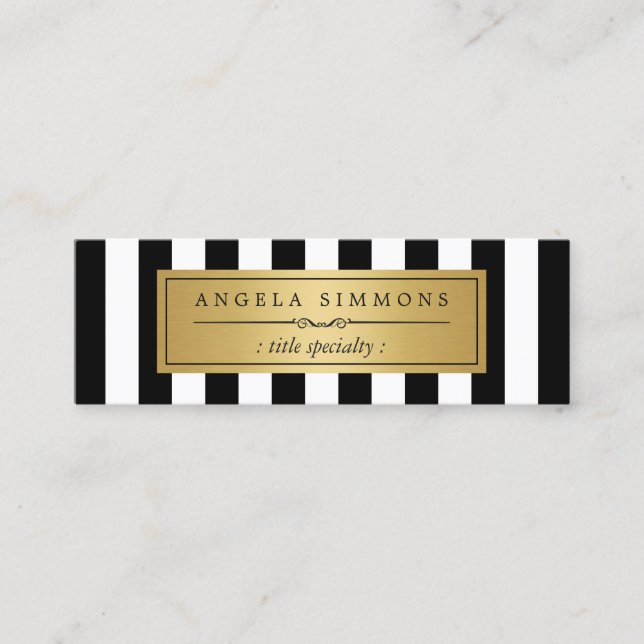 Personalised Classic Black White Stripes Mini Mini Business Card (Front)
