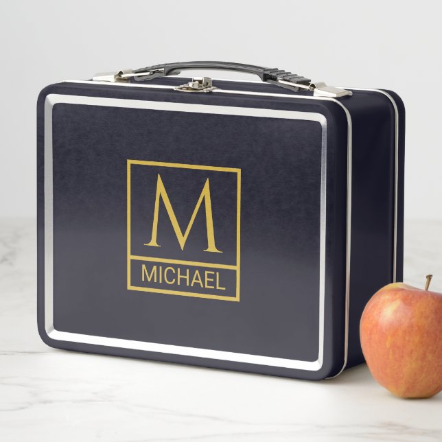 Personalised Classic Black with Initials & Name Metal Lunch Box (In Situ)