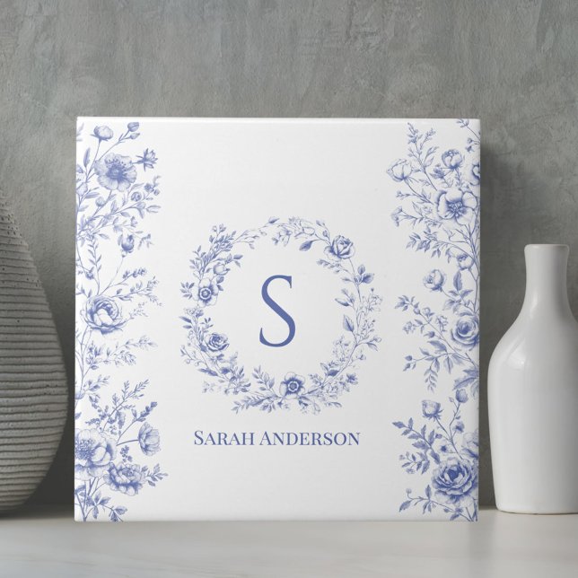 Personalised Classic Blue Flowers Floral Pattern Ceramic Tile (In situ)