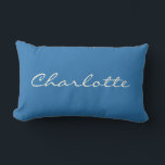 Personalised Classic Blue Script Name Minimalist Lumbar Cushion<br><div class="desc">A stylish and timeless lumbar pillow featuring a personalised name in an elegant script font on a classic blue background. The simple yet sophisticated design makes it a great accent for bedrooms,  living rooms,  nurseries,  or dorm decor. A thoughtful custom gift idea for birthdays,  housewarmings,  or any special occasion.</div>