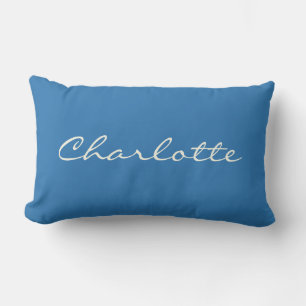Personalised Classic Blue Script Name Minimalist Lumbar Cushion