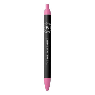Personalised Classic Botanical Monogram Blue Ink Pen