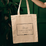 Personalised Classic Bowtie Father of the Bride Tote Bag<br><div class="desc">Honour the father of the bride with this timeless, customisable tote bag. Featuring an elegant black-and-white design, it showcases his name, title, and wedding date, all framed by a sophisticated border and a classic bow illustration. Perfect for holding day-of essentials, this tote is both practical and stylish, effortlessly complementing any...</div>