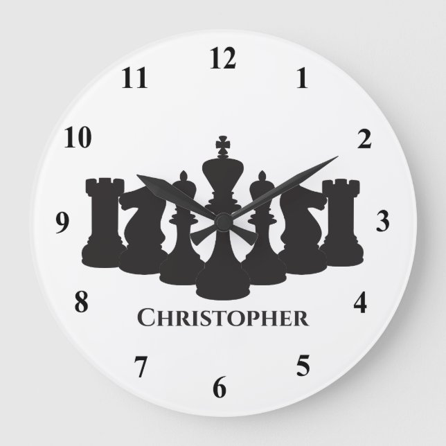 Personalised Classic Chess Pieces King Large Clock (Front)