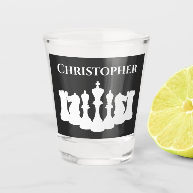 Personalised Classic Chess Pieces King Shot Glass (Front)