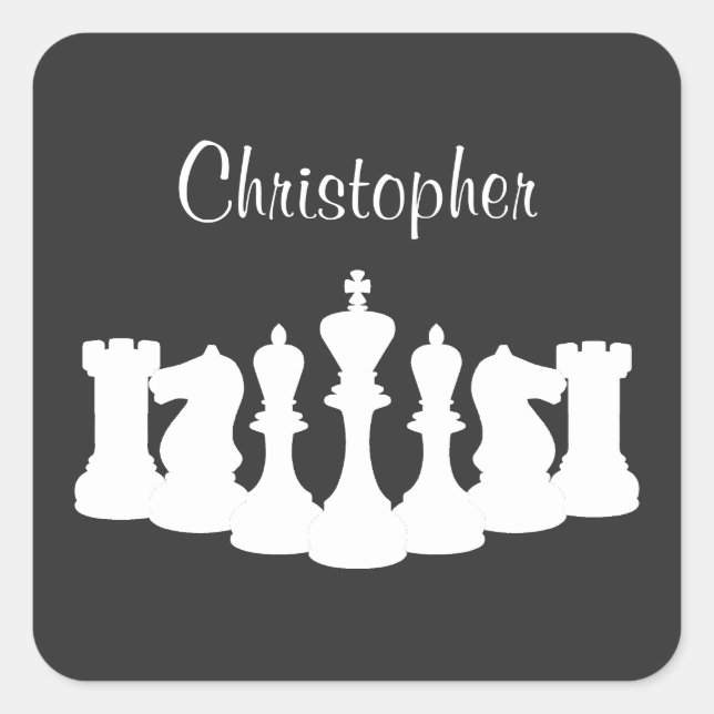 Personalised Classic Chess Pieces King Square Sticker (Front)