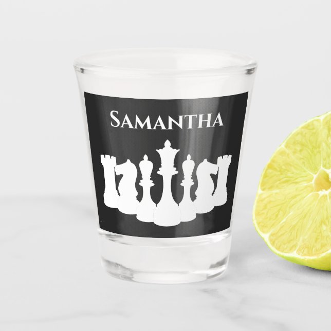 Personalised Classic Chess Pieces Queen Shot Glass (Front)