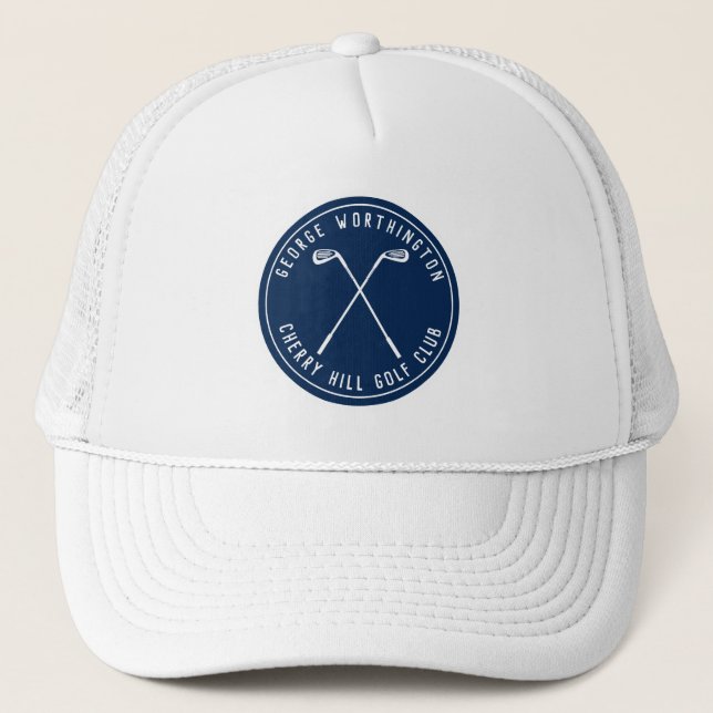Personalised classic custom golf club navy trucker hat (Front)