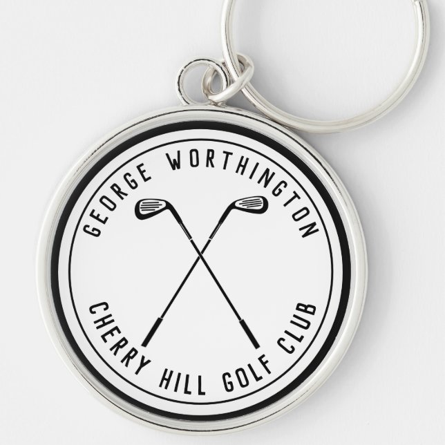 Personalised classic custom golf club white black key ring (Front)