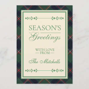 Personalised Classic Dark Blue Red Green Plaid Holiday Card