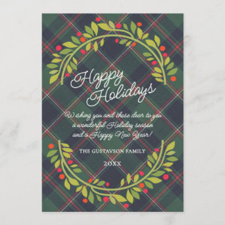 Personalised Classic Dark Blue Red Green Plaid Holiday Card