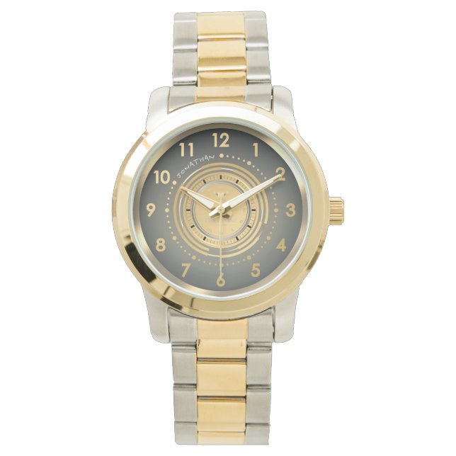 Personalised Classic Dark Gold & Silver Two-Tone  Watch (Front)