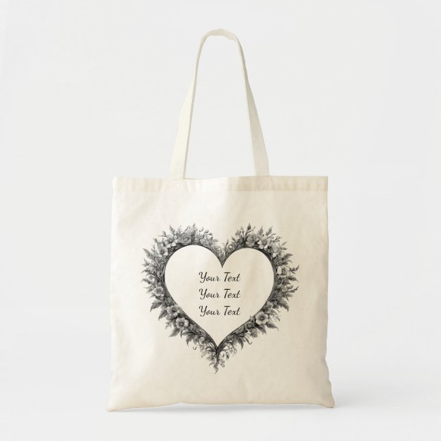 Personalised Classic Floral Heart Tote Bag (Front)