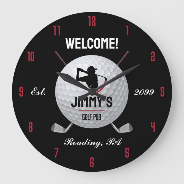 Personalised Classic Golf Bar Large Clock (Front)