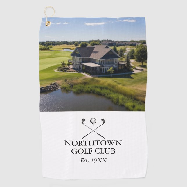 Personalised Classic Golf Club Name And Photo Golf Towel (Front)