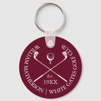 Personalised Classic Golf Club Name Burgundy Red Key Ring