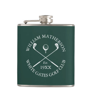 Personalised Classic Golf Club Name Emerald Green Hip Flask
