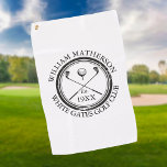 Personalised Classic Golf Club Name  Golf Towel<br><div class="desc">Featuring a classic crossed golf clubs and golf ball design and aged stamp effect border,   these golf towels are ideal for all golf clubs and golf club members. Personalise with the name of the club member,  golf club name and the year the golf club was established. Designed by Thisisnotme©</div>