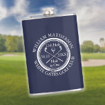 Personalised Classic Golf Hole in One Navy Blue Hip Flask<br><div class="desc">Featuring an aged stamp effect classic retro design. Personalise the name,  location hole number and date to create a great golf keepsake to celebrate that fantastic hole in one. Designed by Thisisnotme©</div>