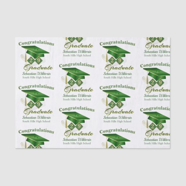 Personalised Classic Green Gold Graduation Tissue Paper (Front)