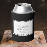 Personalised Classic Masculine Bowtie Best Man Can Cooler<br><div class="desc">This custom can cooler keeps your best man’s drink cool and classy. Featuring a sleek black-and-white design, it’s personalised with his name, title, and the big date, making it a standout gift he'll actually use. Its refined look blends effortlessly with any wedding vibe, whether it's a modern bash or a...</div>