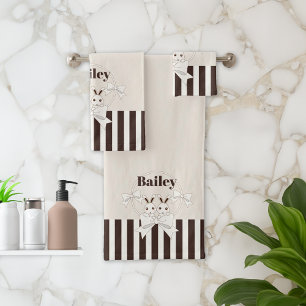 Personalised Classic Modern Cute Twin Bunny Kids Bath Towel Set