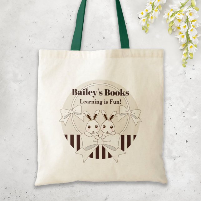 Personalised Classic Modern Cute Twin Bunny Kids Tote Bag (Creator Uploaded)