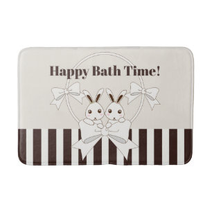 Personalised Classic Modern Stripe Cute Twin Bunny Bath Mat