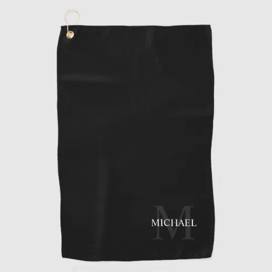 Personalised Classic Monogram and Name Black Golf Towel | Zazzle.com.au