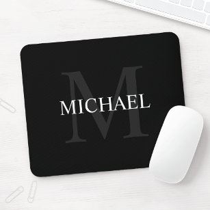 Personalised Classic Monogram and Name Black Mouse Pad