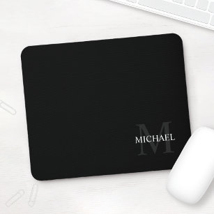 Personalised Classic Monogram and Name Black Mouse Pad