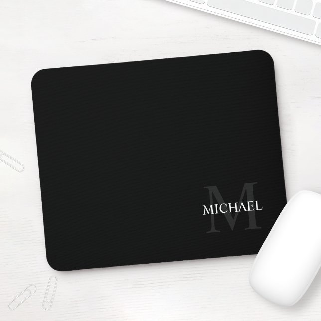 Personalised Classic Monogram and Name Black Mouse Pad (Creator Uploaded)