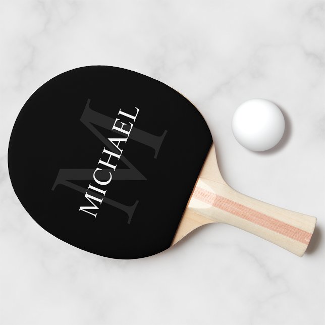 Personalised Classic Monogram and Name Black Ping Pong Paddle (Creator Uploaded)