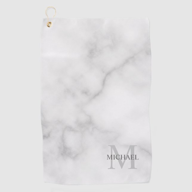 Personalised Classic Monogram and Name Marble Look Golf Towel (Front)
